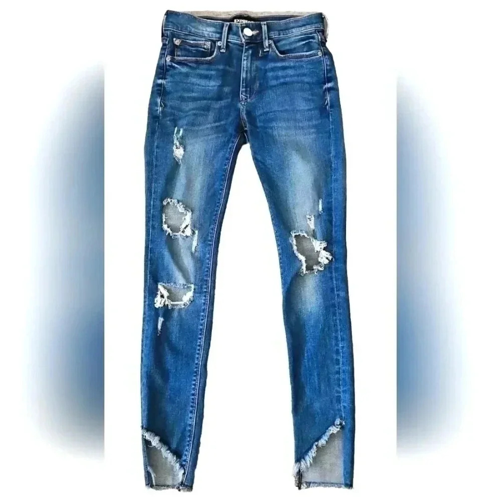 Express Womens Distressed Jeans Womens Mid Rise Size 0 Denim